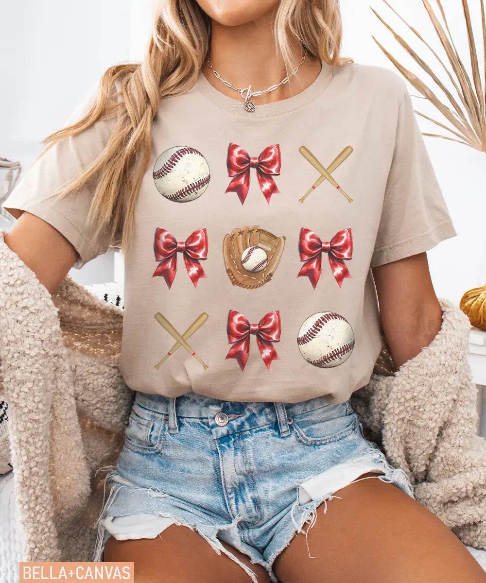 Coquette Bow Baseball T-Shirt – Baseball Mom Game Day Tee - Woven Mama