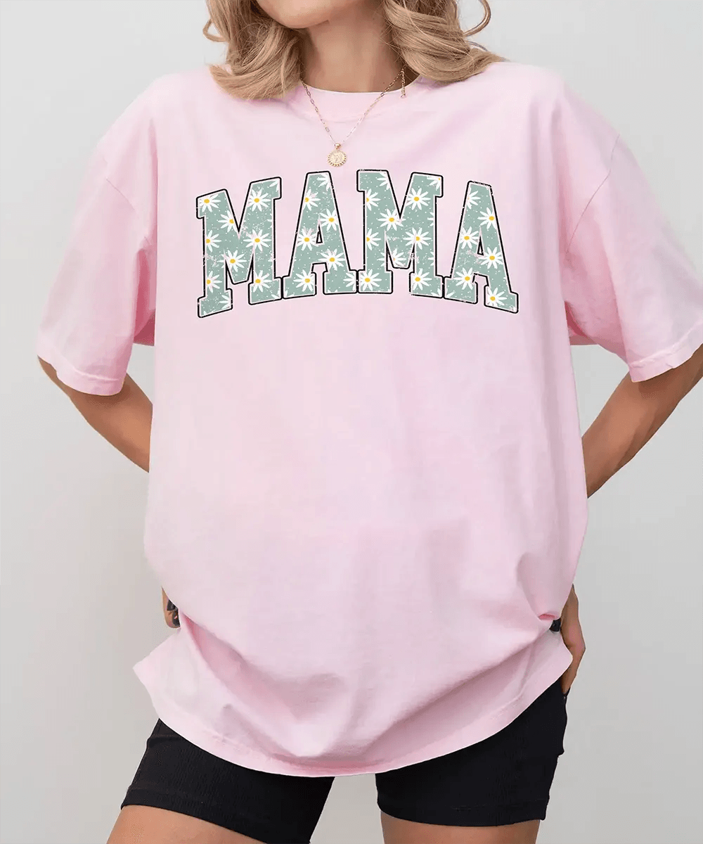 MAMA Comfort Colors® T-Shirt – Daisy Floral Mom Shirt - Woven Mama
