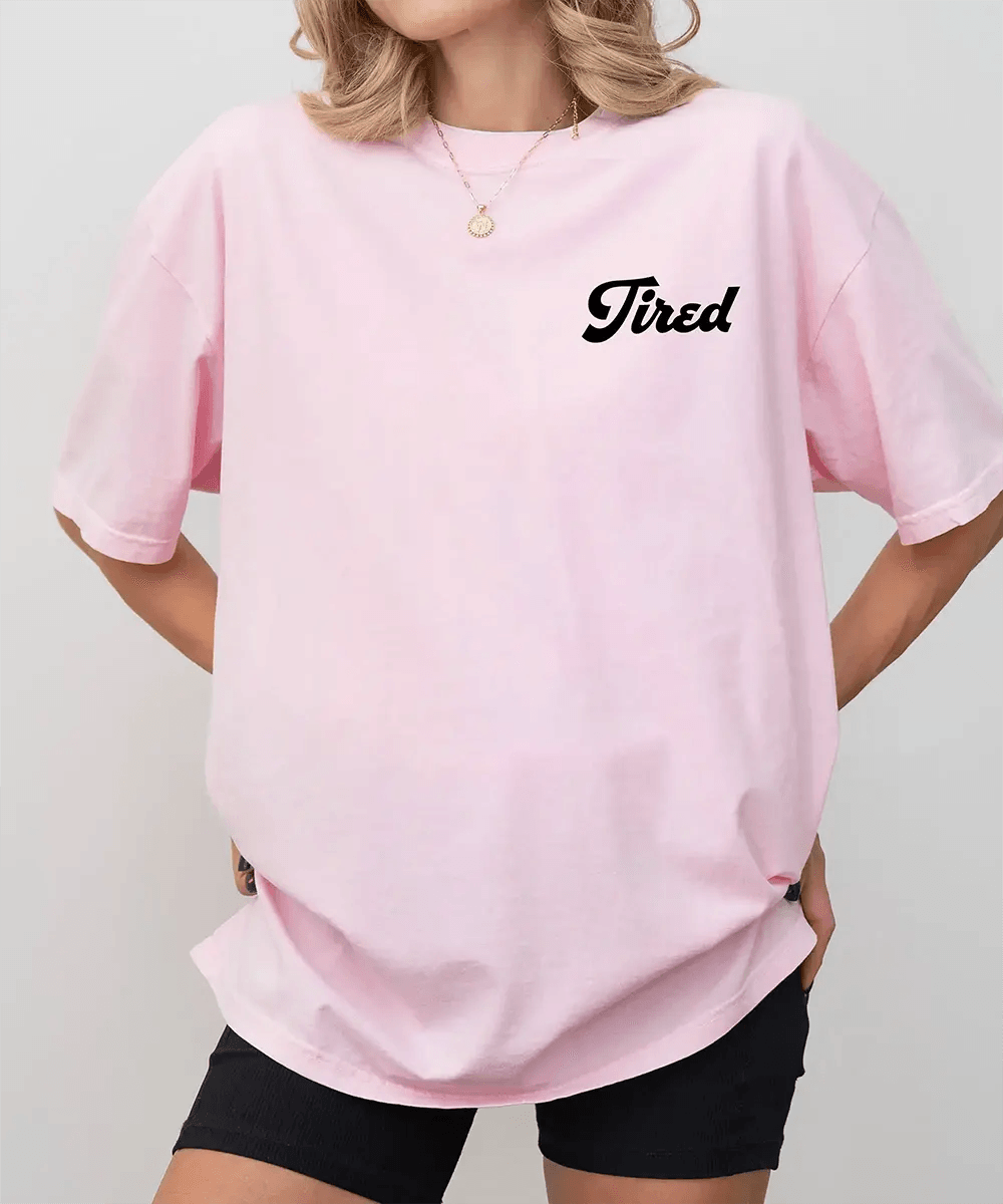 Tired Comfort Colors® T-Shirt – Minimalist Pocket Print Mom Shirt - Woven Mama