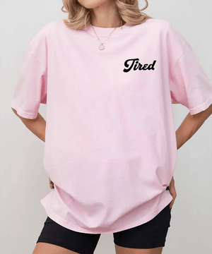 Tired Comfort Colors® T-Shirt – Minimalist Pocket Print Mom Shirt - Woven Mama
