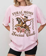 Feral Moms Social Club Shirt – Retro Tiger Comfort Colors Tee for Moms - Woven Mama