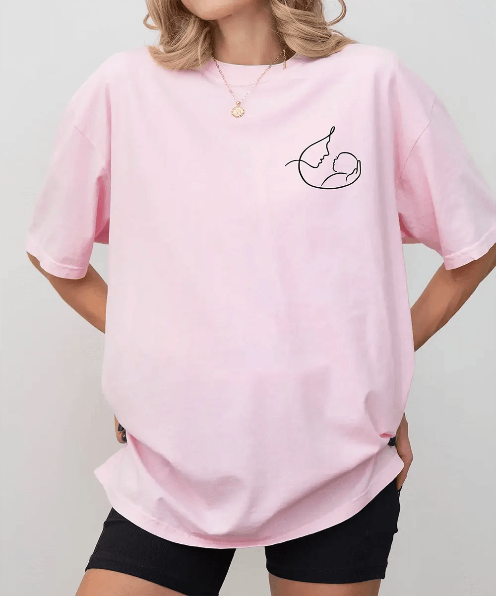 Mama Comfort Colors® T-Shirt – Minimalist Pocket Print Mother & Baby Line Art - Woven Mama