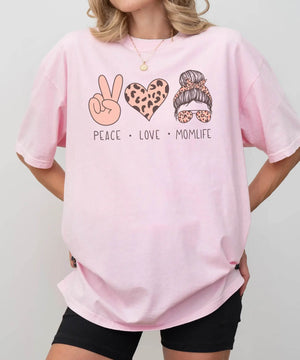 Peace Love Momlife T-Shirt – Leopard Print Comfort Colors Tee for Cool Moms - Woven Mama