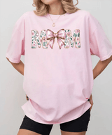 MAMA Comfort Colors® T-Shirt – Floral Letters with Pink Bow & Heart Mom Shirt - Woven Mama