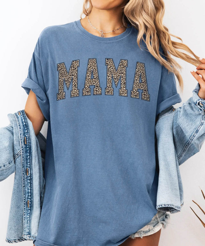 Leopard Print MAMA T-Shirt – Bold Comfort Colors Tee for Stylish Moms - Woven Mama