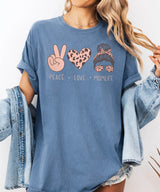 Peace Love Momlife T-Shirt – Leopard Print Comfort Colors Tee for Cool Moms - Woven Mama
