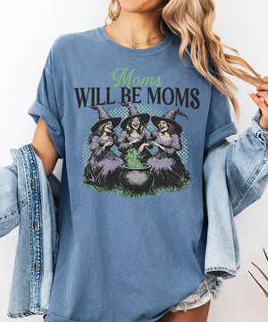 Moms Will Be Moms Comfort Colors T-Shirt or Crewneck Sweatshirt – Witchy Halloween Mom Shirt - Woven Mama