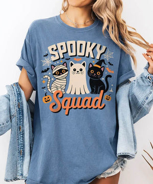 Spooky Squad Halloween Comfort Colors T-Shirt or Crewneck Sweatshirt – Cute Cats Mom Halloween Shirt - Woven Mama