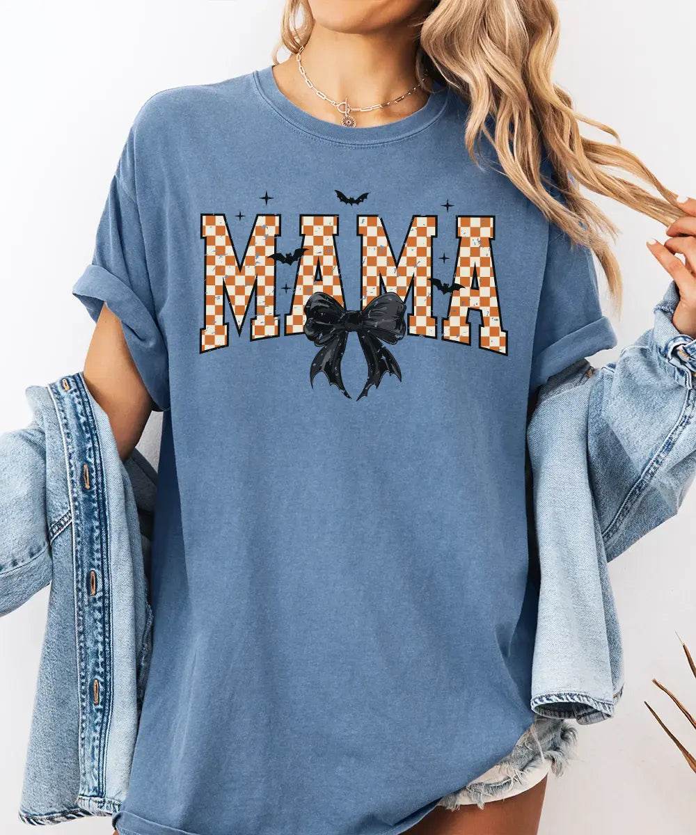 Spooky Bow MAMA Halloween Comfort Colors T-Shirt or Crewneck Sweatshirt - Woven Mama