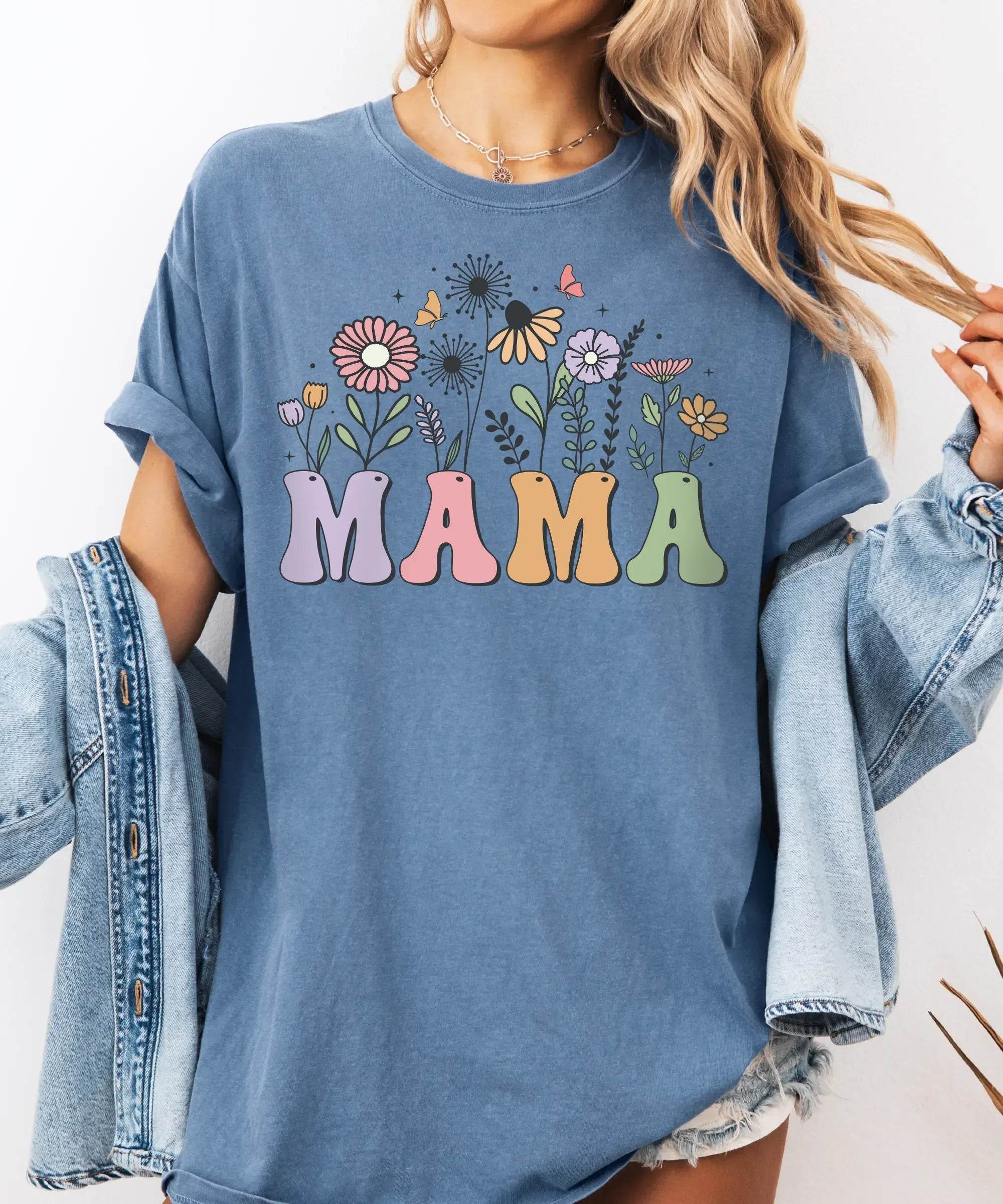 Colorful MAMA Comfort Colors T-Shirt – Floral Mom Shirt - Woven Mama