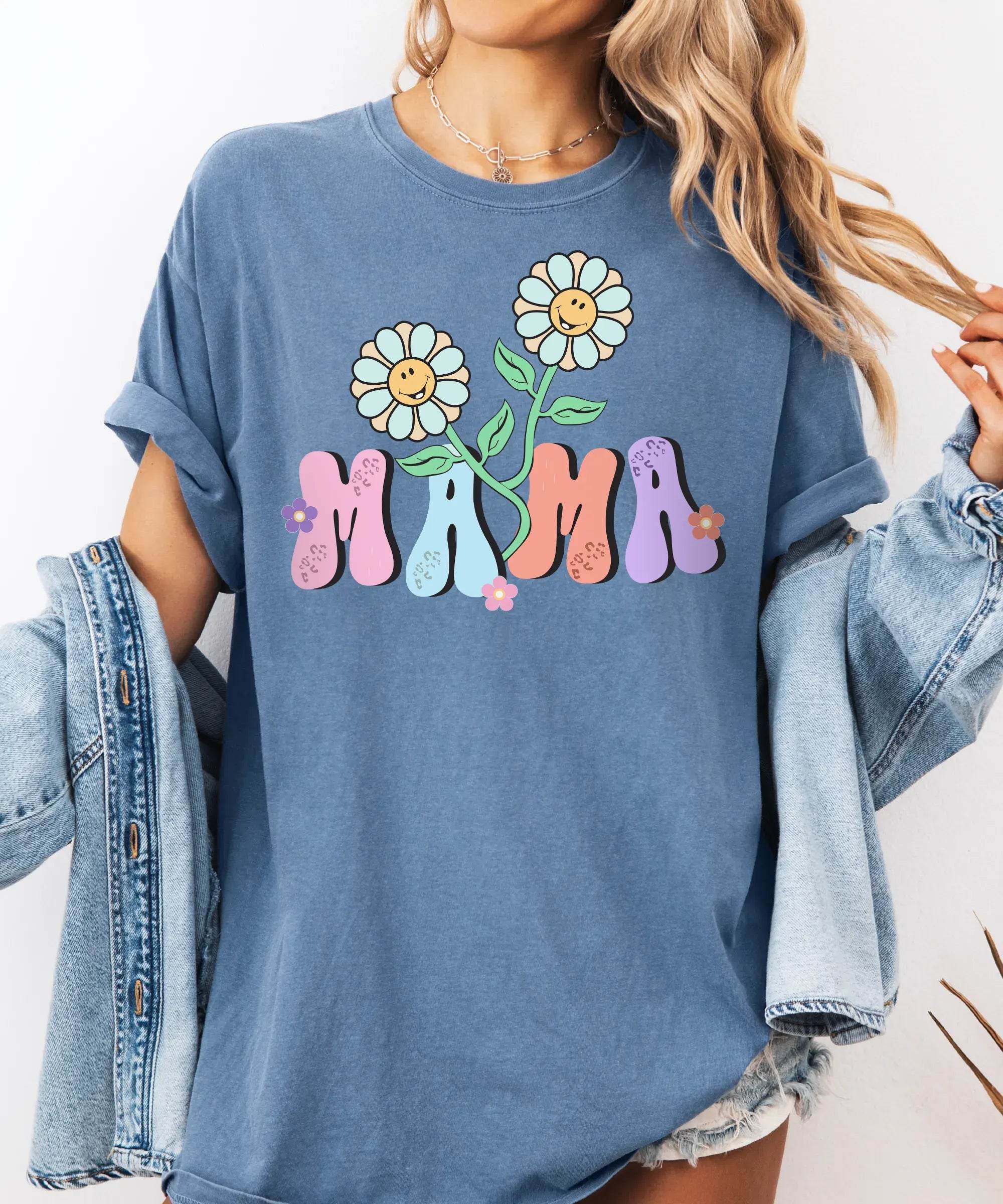 Colorful MAMA Comfort Colors® T-Shirt – Floral Mom Shirt - Woven Mama