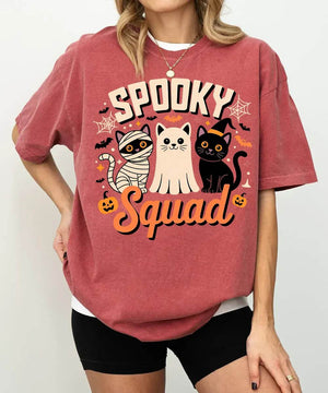 Spooky Squad Halloween Comfort Colors T-Shirt or Crewneck Sweatshirt – Cute Cats Mom Halloween Shirt - Woven Mama