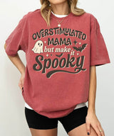 Overstimulated Mama But Make It Spooky Comfort Colors T-Shirt or Crewneck Sweatshirt – Halloween Mom Shirt - Woven Mama