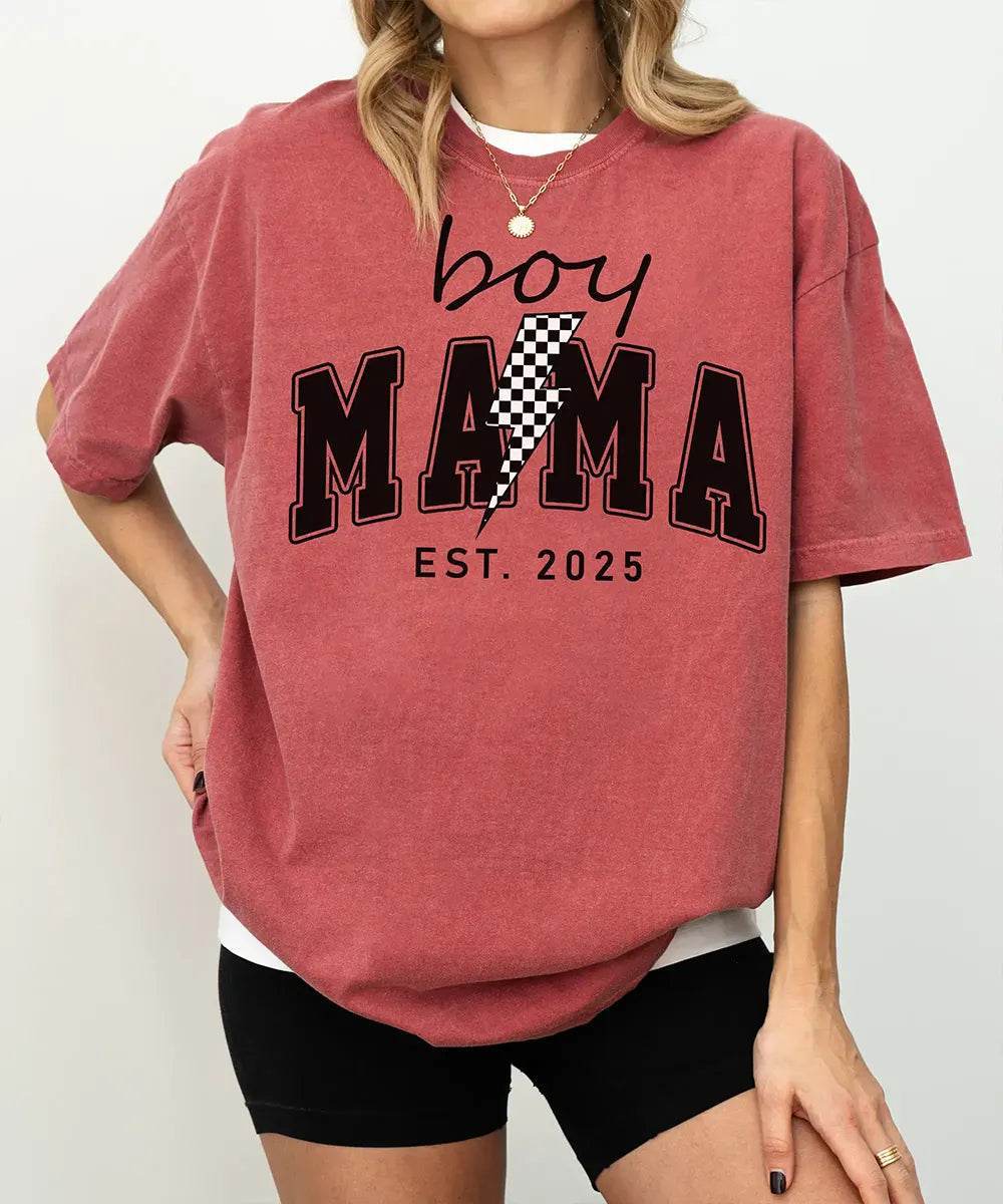 Custom Boy Mama T-Shirt – Personalized Year “Est.” Comfort Colors® Tee - Woven Mama