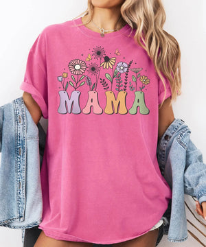 Colorful MAMA Comfort Colors T-Shirt – Floral Mom Shirt - Woven Mama