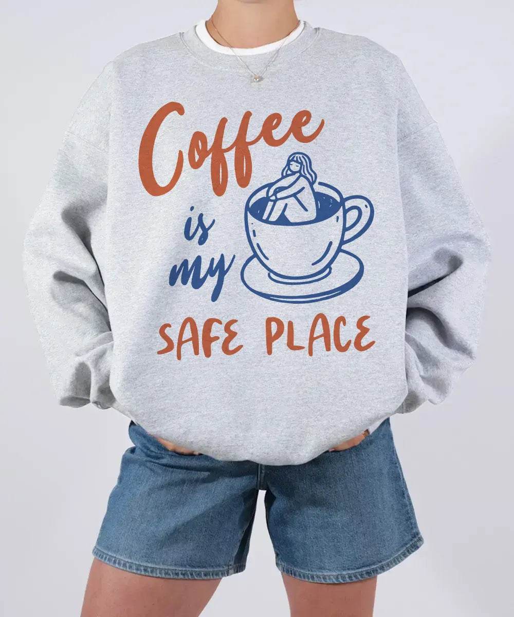 Coffee Is My Safe Place T-Shirt | Cozy Coffee Lover Tee for Moms - Woven Mama