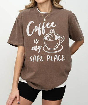 Coffee Is My Safe Place T-Shirt | Cozy Coffee Lover Tee for Moms - Woven Mama