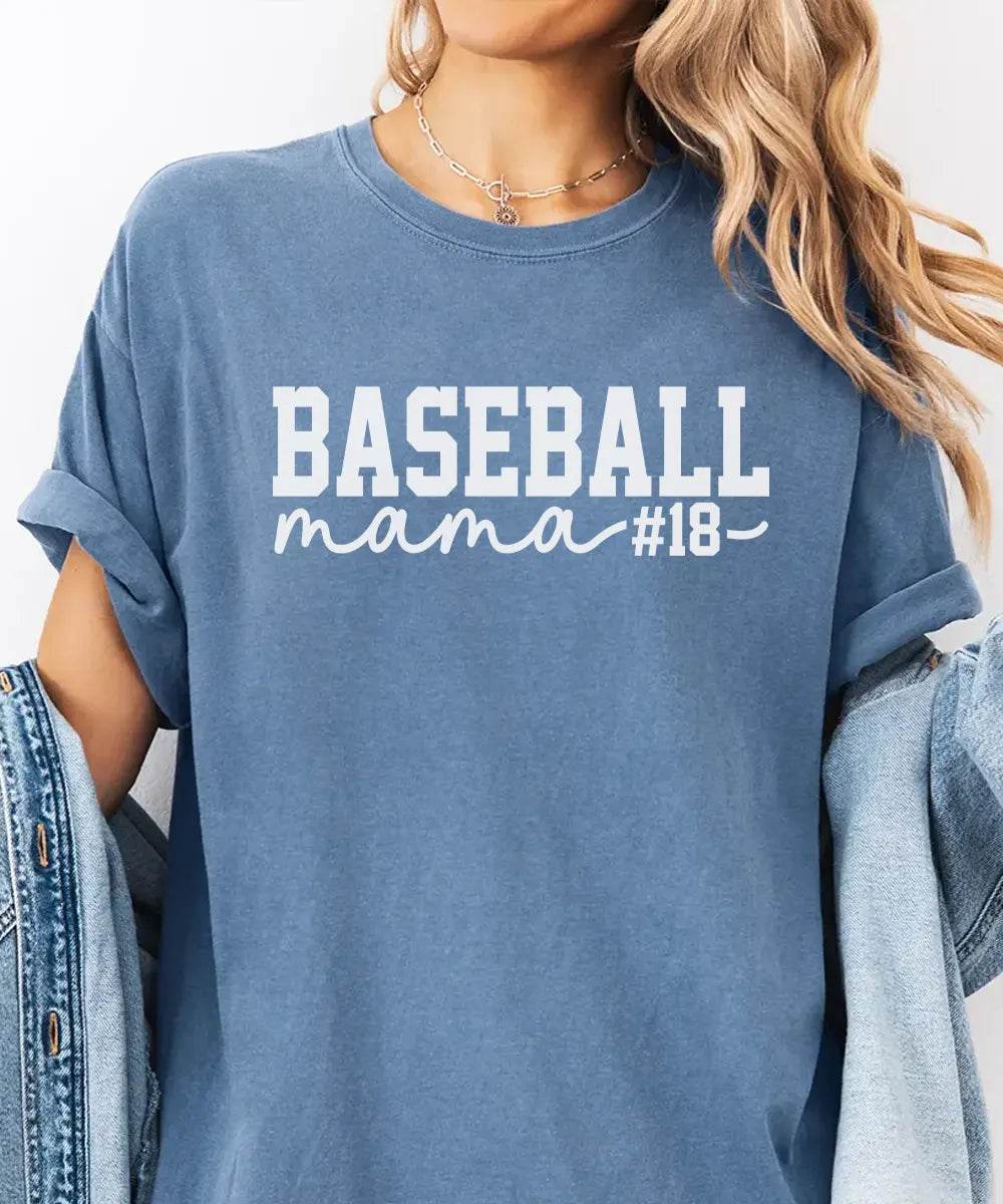 Custom Baseball Mama Shirt with Player Number – Personalized Baseball Mom Tee or Sweatshirt - Woven Mama