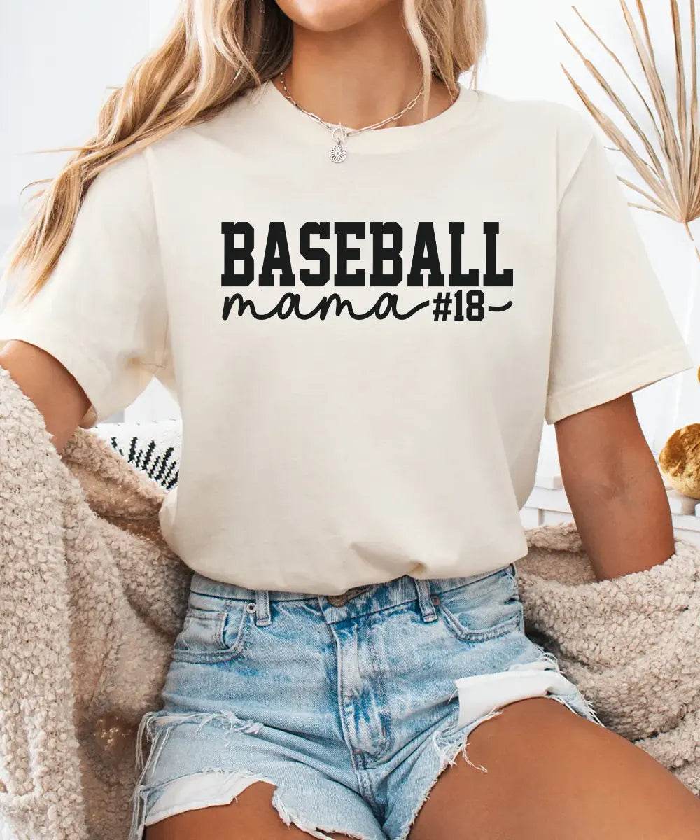 Custom Baseball Mama Shirt with Player Number – Personalized Baseball Mom Tee or Sweatshirt - Woven Mama
