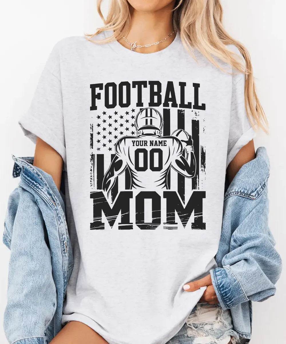 Custom Football Mom Shirt with Player Name & Number – Personalized Game Day Tee or Sweatshirt - Woven Mama