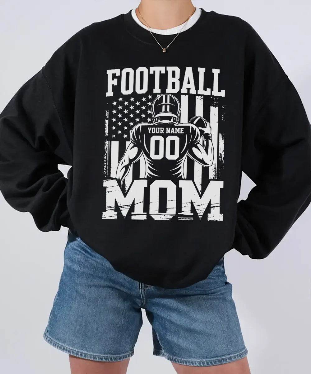 Custom Football Mom Shirt with Player Name & Number – Personalized Game Day Tee or Sweatshirt - Woven Mama