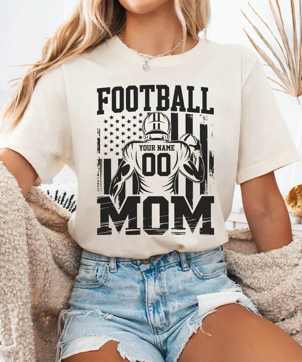 Custom Football Mom Shirt with Player Name & Number – Personalized Game Day Tee or Sweatshirt - Woven Mama