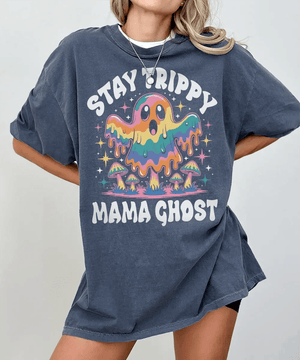 Stay Trippy Mama Ghost Comfort Colors T-Shirt or Crewneck Sweatshirt – Psychedelic Halloween Mom Shirt - Woven Mama