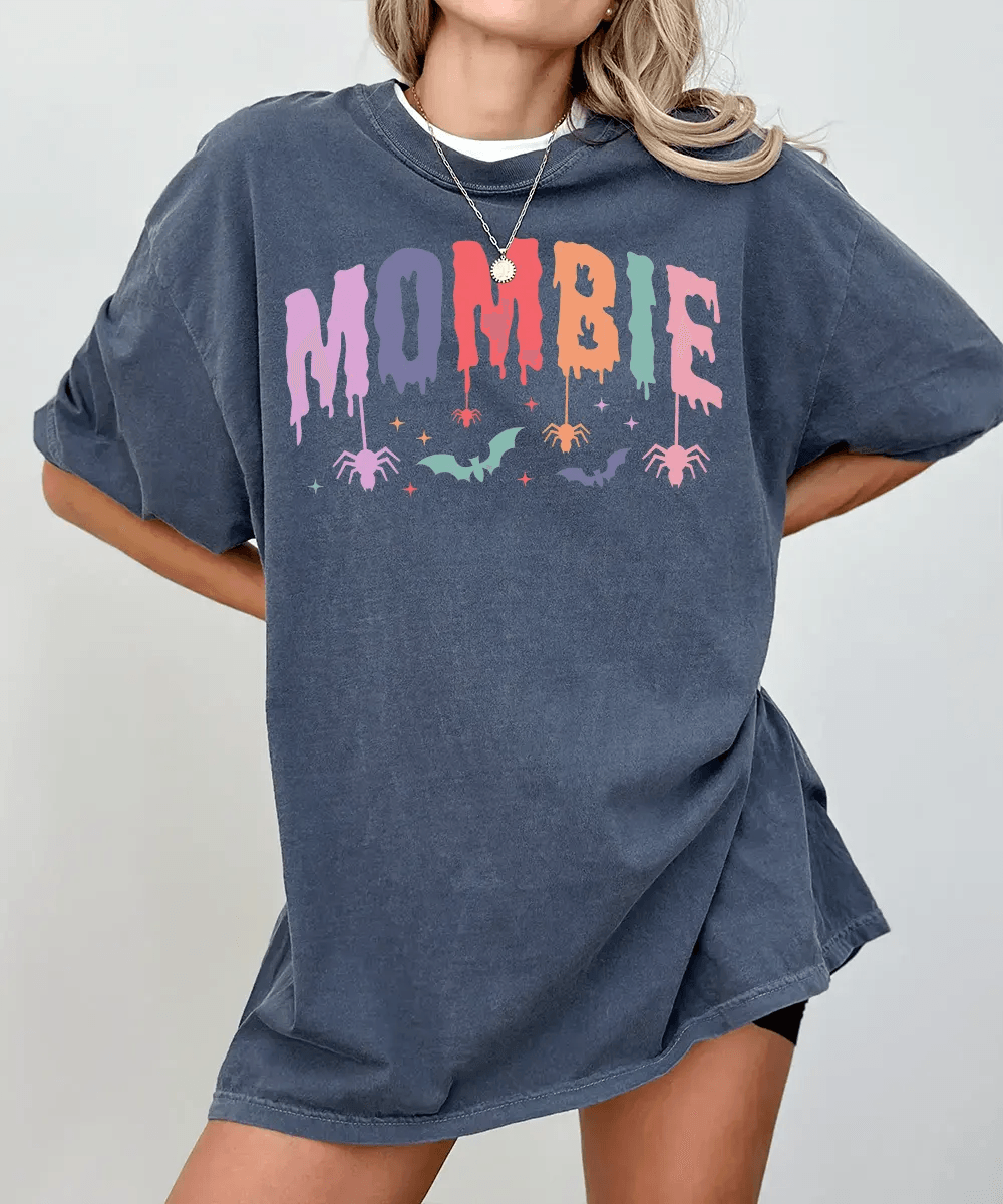 Mombie Comfort Colors T-Shirt or Crewneck Sweatshirt – Cute Colorful Spooky Halloween Mom Shirt - Woven Mama