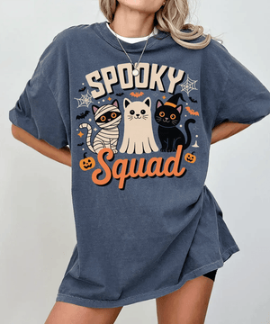 Spooky Squad Halloween Comfort Colors T-Shirt or Crewneck Sweatshirt – Cute Cats Mom Halloween Shirt - Woven Mama