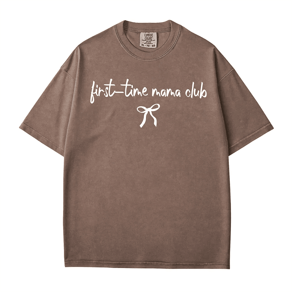 First-Time Mama Club Comfort Colors® T-Shirt – New Mom Bow Tee - Woven Mama
