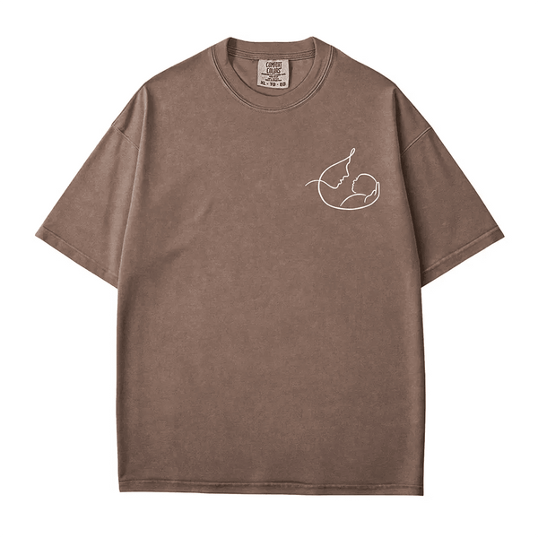 Mama Comfort Colors® T-Shirt – Minimalist Pocket Print Mother & Baby Line Art - Woven Mama