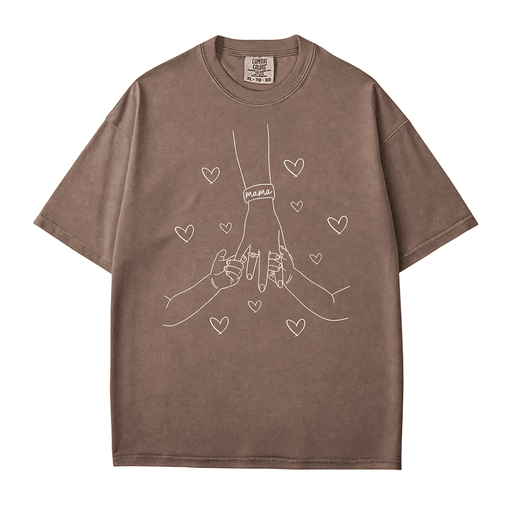 Mama Comfort Colors® T-Shirt – Minimalist Line Art Hands & Hearts Mom Shirt - Woven Mama