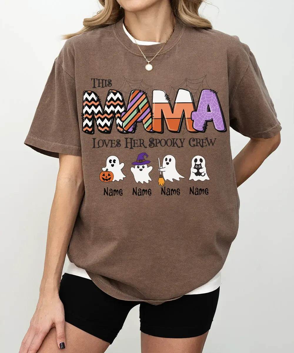 Custom Halloween Mama Comfort Colors T-Shirt or Crewneck Sweatshirt – This Mama Loves Her Spooky Crew - Woven Mama