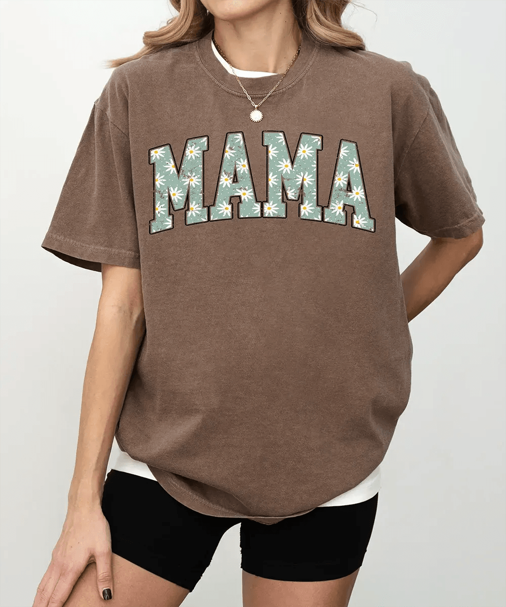 MAMA Comfort Colors® T-Shirt – Daisy Floral Mom Shirt - Woven Mama