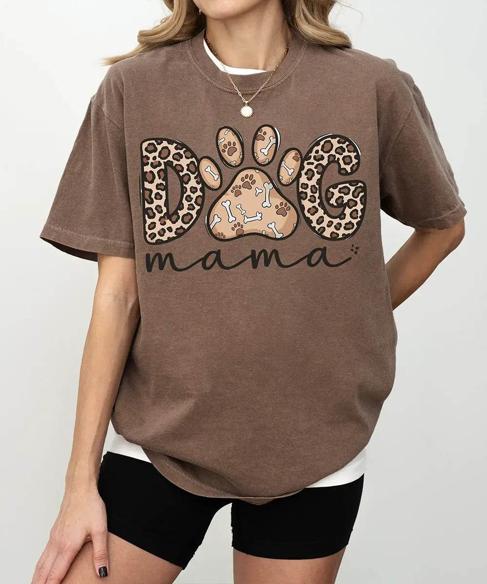 Dog Mama Comfort Colors® T-Shirt – Leopard Pet Mom Shirt - Woven Mama