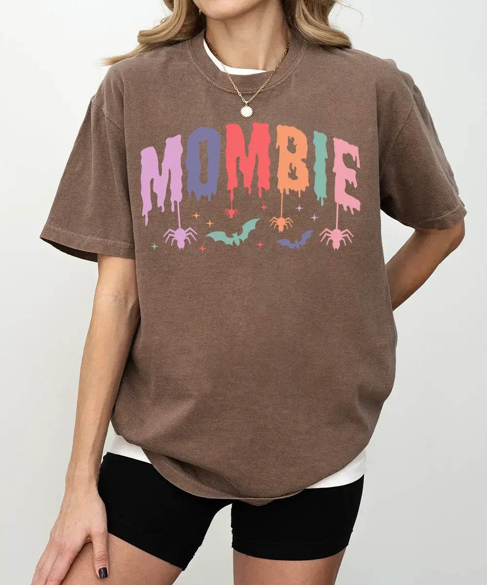 Mombie Comfort Colors T-Shirt or Crewneck Sweatshirt – Cute Colorful Spooky Halloween Mom Shirt - Woven Mama