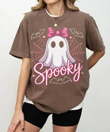 Spooky Ghost Mama Comfort Colors T-Shirt or Sweatshirt – Cute Halloween Pink Bow Ghost Shirt - Woven Mama