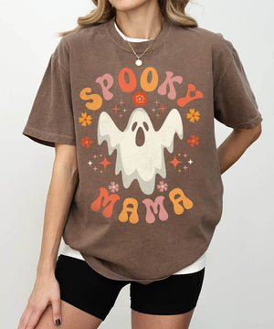 Spooky Mama Ghost Comfort Colors T-Shirt or Crewneck Sweatshirt – Retro Halloween Mom Shirt - Woven Mama