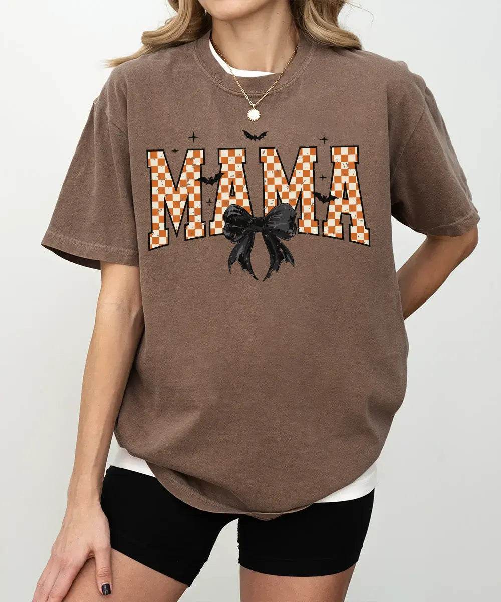 Spooky Bow MAMA Halloween Comfort Colors T-Shirt or Crewneck Sweatshirt - Woven Mama