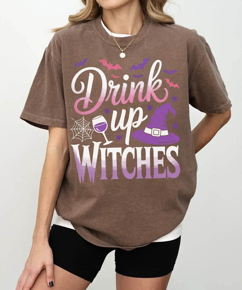 Drink Up Witches Halloween Comfort Colors T-Shirt or Crewneck Sweatshirt – Funny Spooky Season Shirt - Woven Mama