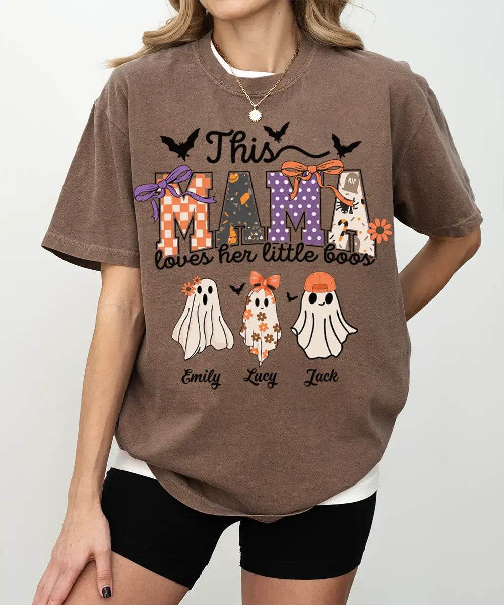 Custom Halloween Mama Comfort Colors T-Shirt or Crewneck Sweatshirt – This Mama Loves Her Little Boos - Woven Mama