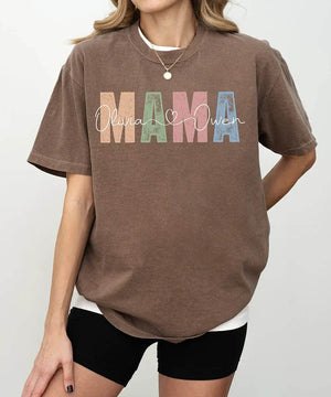 Custom Mama Comfort Colors® T-Shirt – Personalized with Kids’ Names - Woven Mama