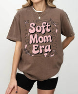 Soft Mom Era Comfort Colors® T-Shirt – Pink Bubble Letters with Hearts, Ribbons & Bows Mom Shirt - Woven Mama