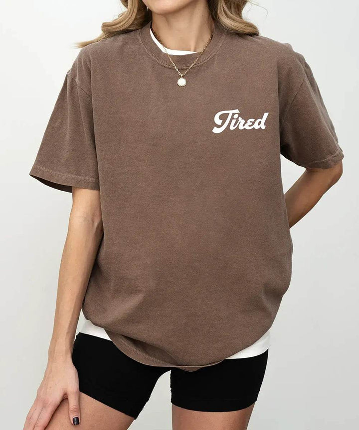 Tired Comfort Colors® T-Shirt – Minimalist Pocket Print Mom Shirt - Woven Mama