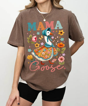 Mama Goose T-Shirt – Whimsical Floral Comfort Colors Tee for Moms - Woven Mama