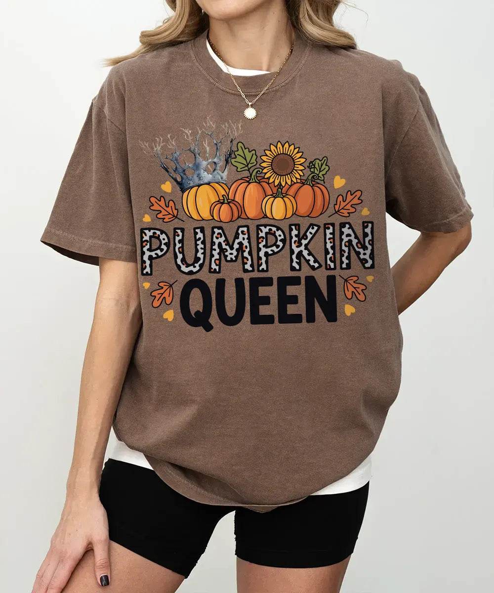 Pumpkin Queen Comfort Colors T-Shirt or Crewneck Sweatshirt – Fall Pumpkin Patch & Halloween Mom Shirt - Woven Mama