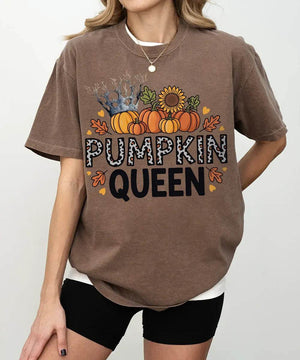 Pumpkin Queen Comfort Colors T-Shirt or Crewneck Sweatshirt – Fall Pumpkin Patch & Halloween Mom Shirt - Woven Mama