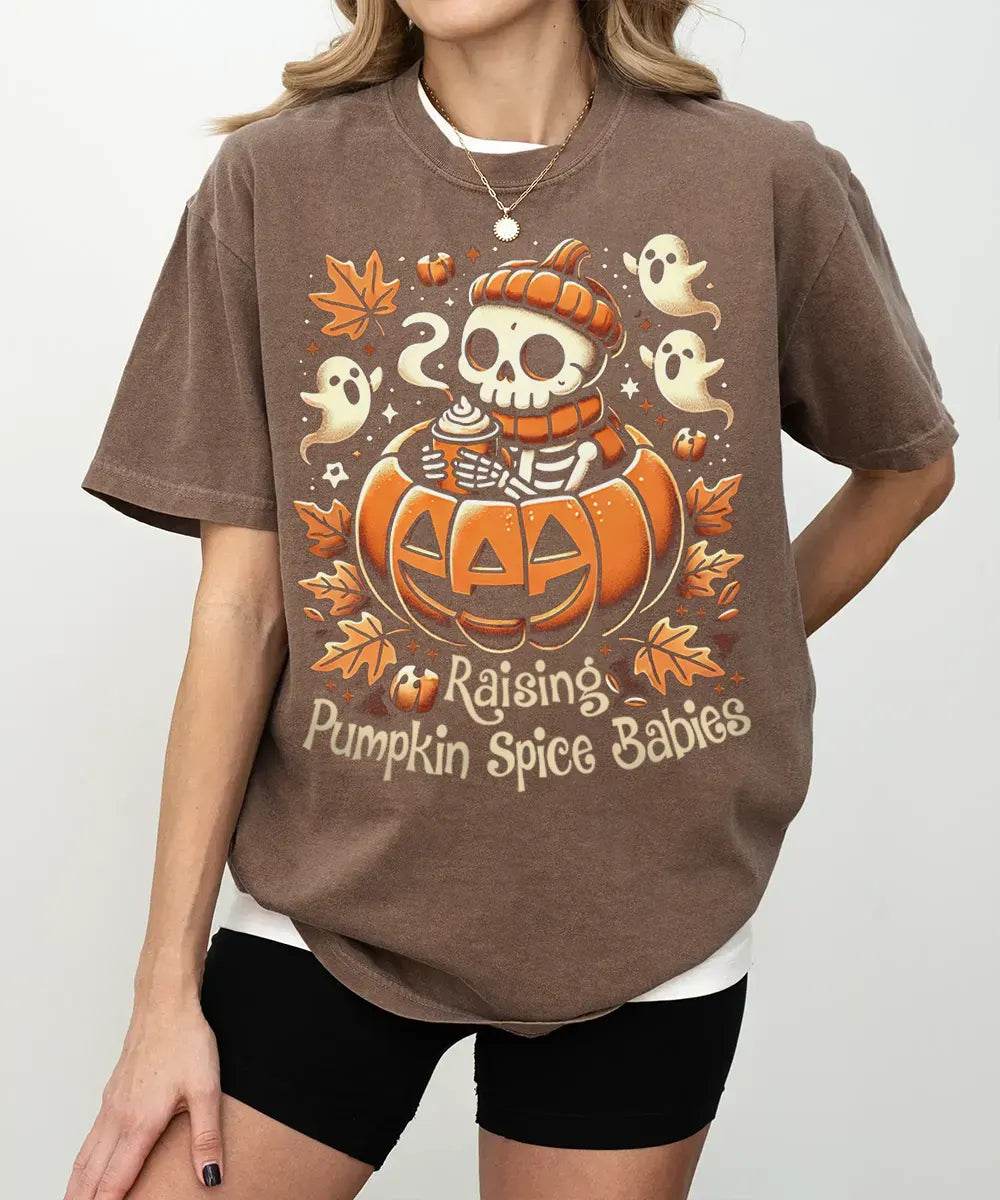 Raising Pumpkin Spice Babies Halloween Comfort Colors T-Shirt or Crewneck Sweatshirt - Woven Mama