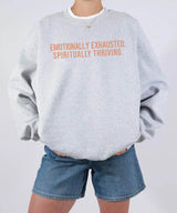 Emotionally Exhausted, Spiritually Thriving – Minimalist Mom Tee / Crewneck Sweatshirt - Woven Mama