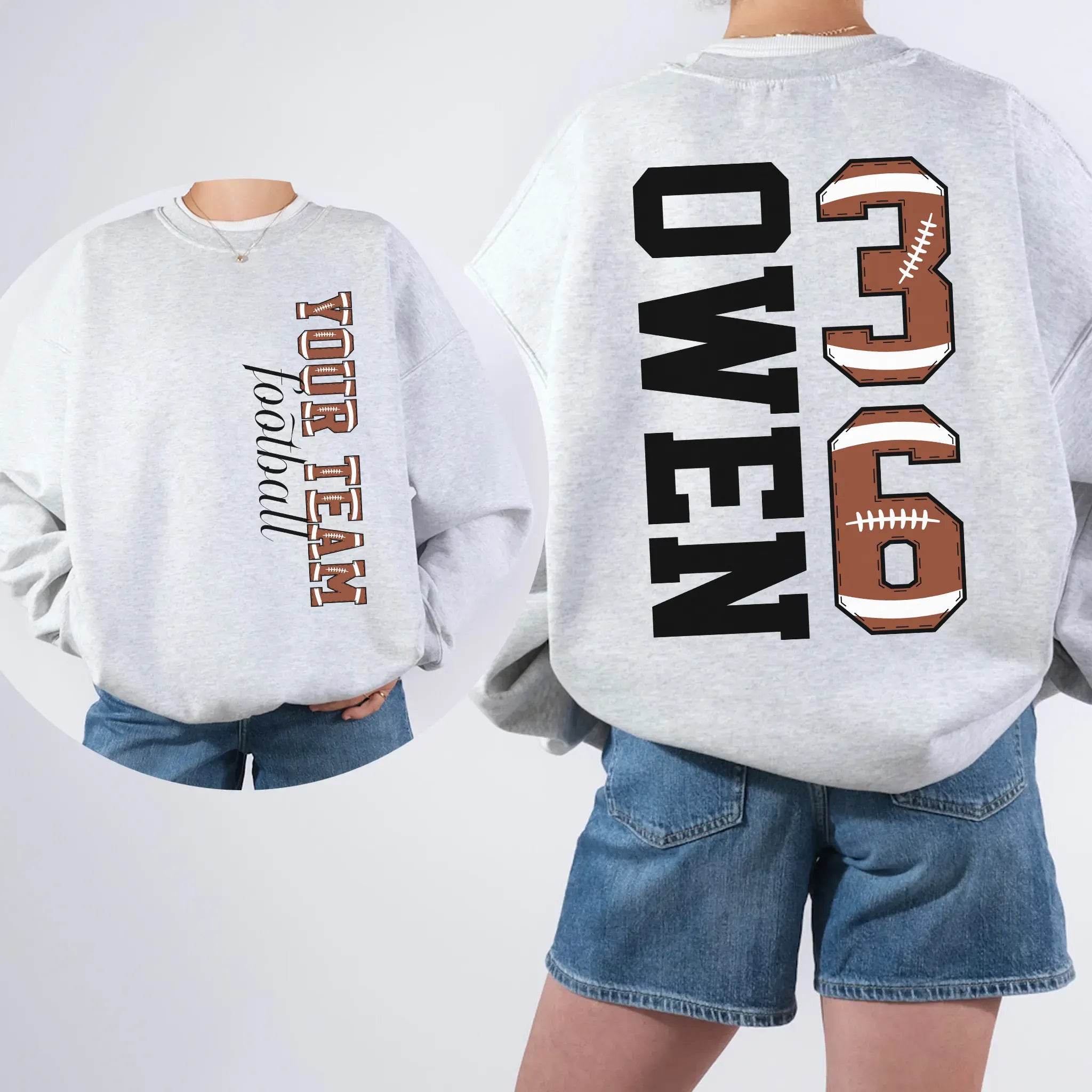 Custom Football T-Shirt or Sweatshirt – Personalized Name & Number - Woven Mama